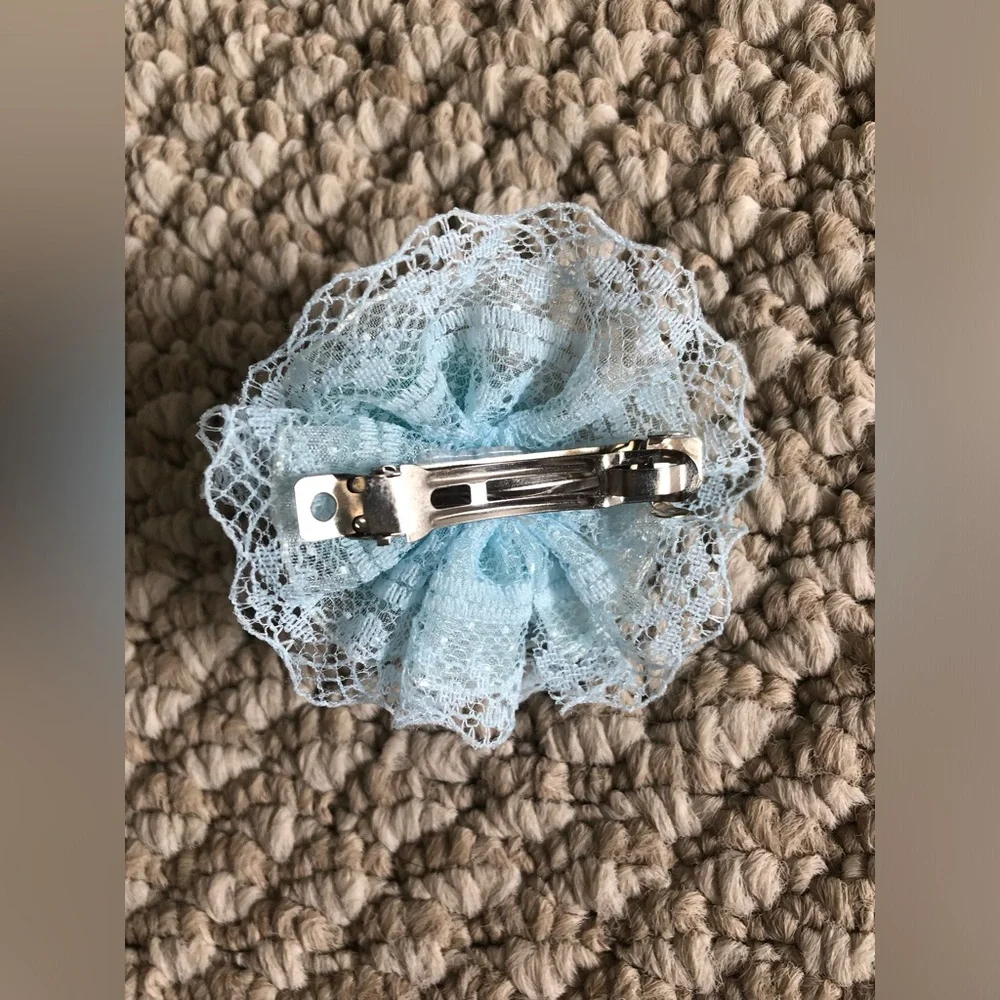 New Kids Girls Blue Lace Flower Hair Clip with Rhinestones Barrette hair slide